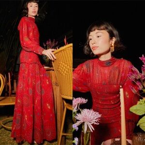 Farm Rio Red Mystic Night Midi Dress